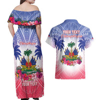 Personalised Haiti Independence Day Couples Matching Off Shoulder Maxi Dress and Hawaiian Shirt Neg Maron Polynesian Style LT05 - Polynesian Pride
