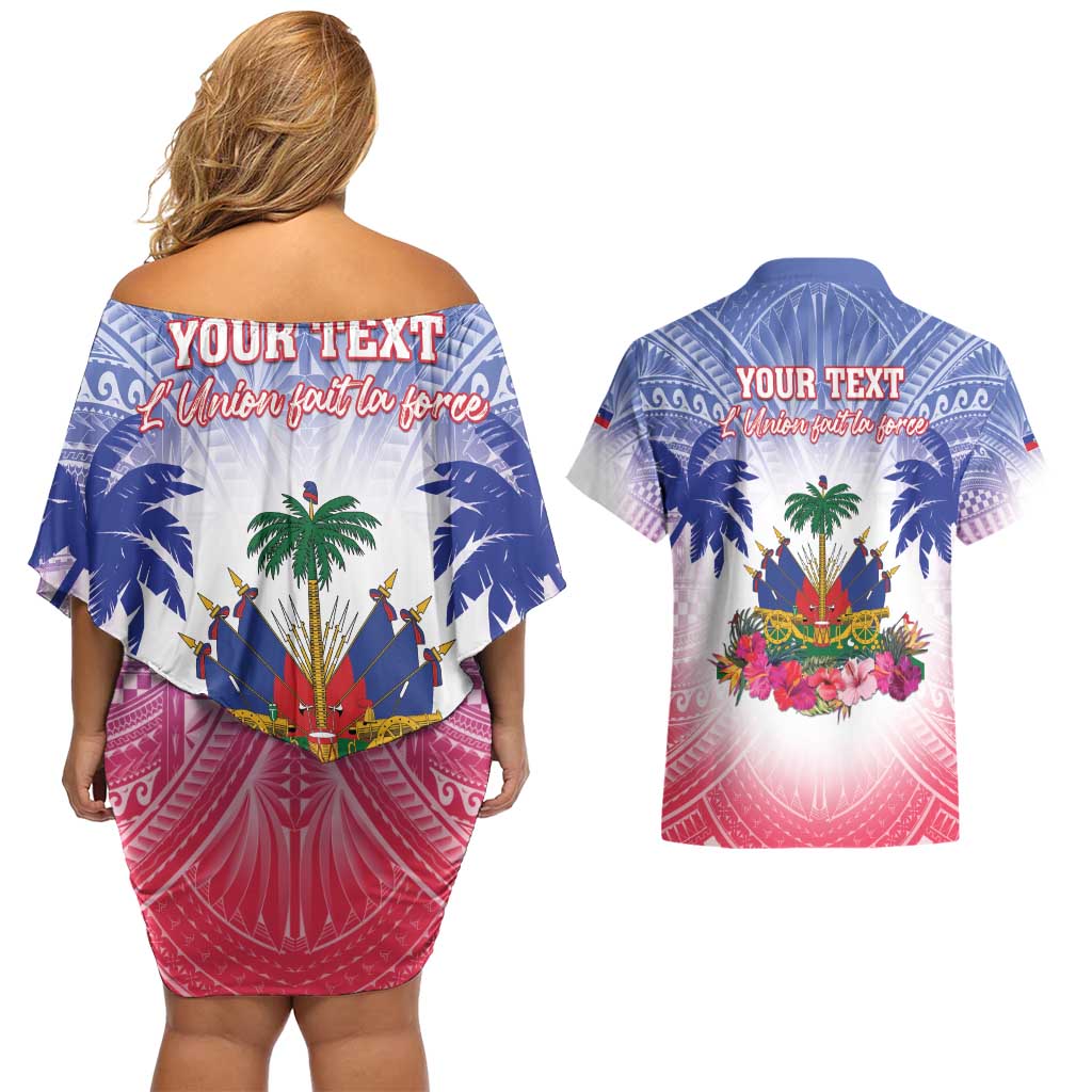 Personalised Haiti Independence Day Couples Matching Off Shoulder Short Dress and Hawaiian Shirt Neg Maron Polynesian Style LT05 - Polynesian Pride