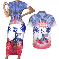 Personalised Haiti Independence Day Couples Matching Short Sleeve Bodycon Dress and Hawaiian Shirt Neg Maron Polynesian Style LT05 Blue - Polynesian Pride