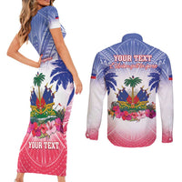 Personalised Haiti Independence Day Couples Matching Short Sleeve Bodycon Dress and Long Sleeve Button Shirt Neg Maron Polynesian Style LT05 - Polynesian Pride