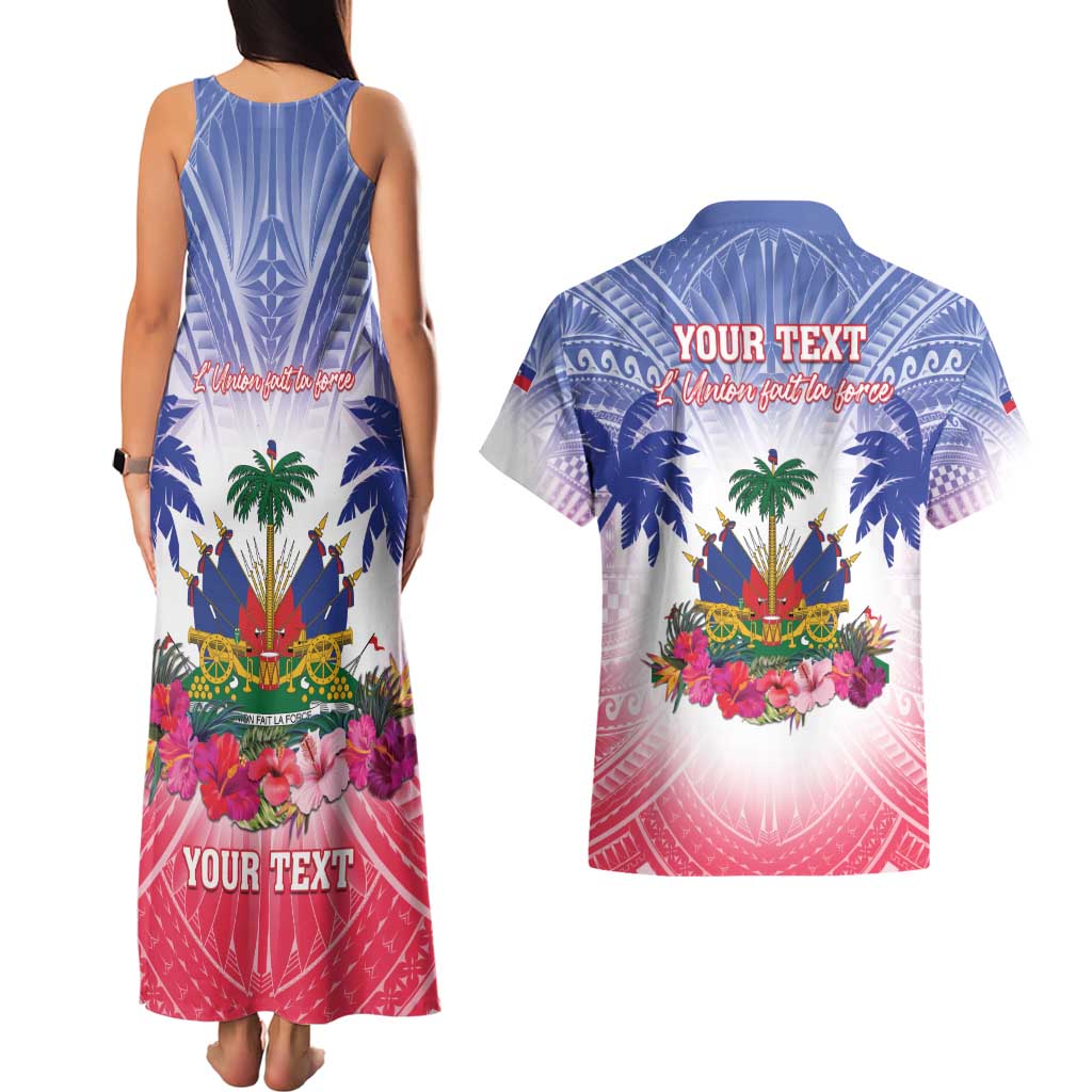 Personalised Haiti Independence Day Couples Matching Tank Maxi Dress and Hawaiian Shirt Neg Maron Polynesian Style LT05 - Polynesian Pride