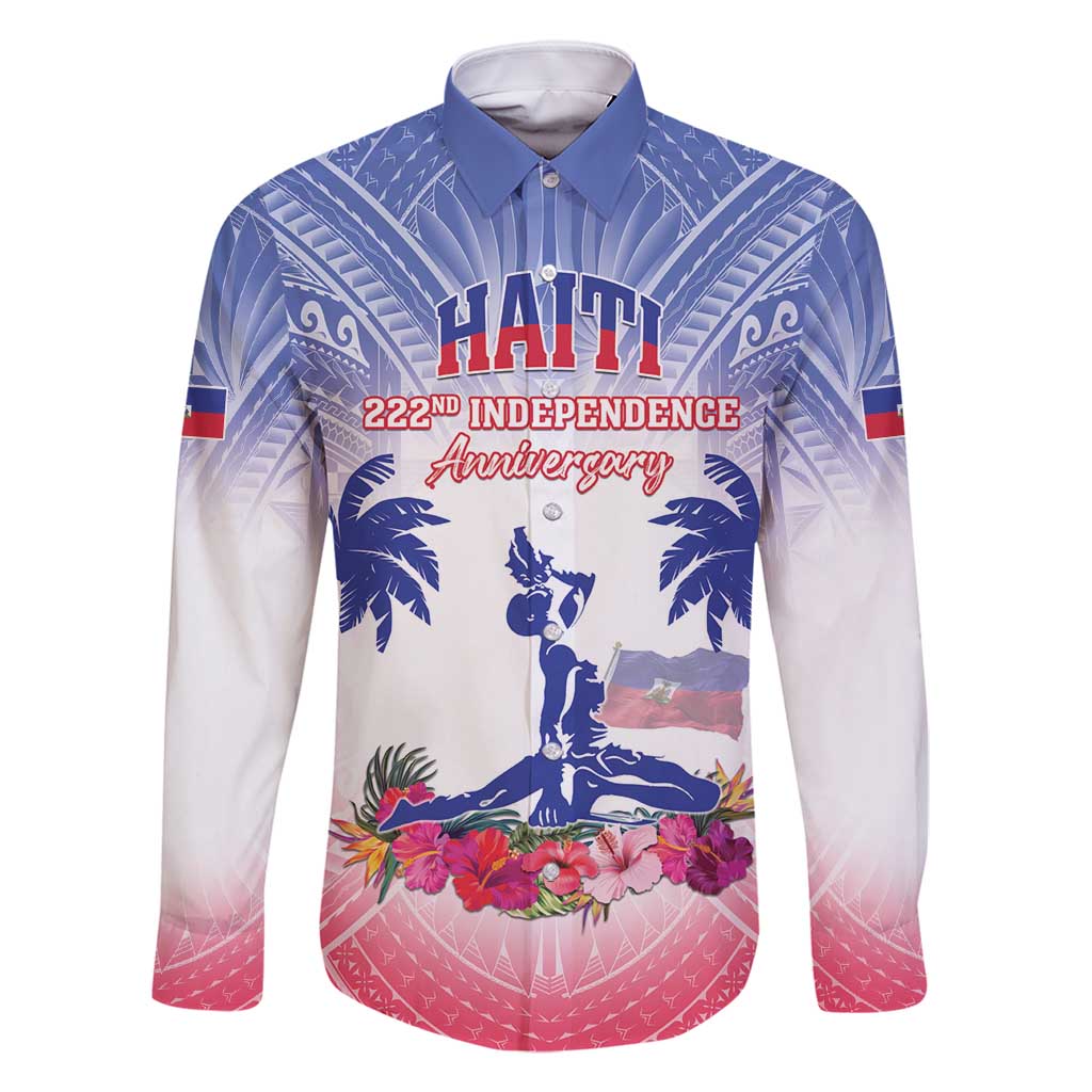 Personalised Haiti Independence Day Family Matching Long Sleeve Bodycon Dress and Hawaiian Shirt Neg Maron Polynesian Style LT05 Dad's Shirt - Long Sleeve Blue - Polynesian Pride