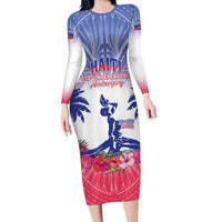 Personalised Haiti Independence Day Family Matching Long Sleeve Bodycon Dress and Hawaiian Shirt Neg Maron Polynesian Style LT05 Mom's Dress Blue - Polynesian Pride