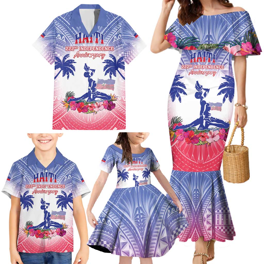 Personalised Haiti Independence Day Family Matching Mermaid Dress and Hawaiian Shirt Neg Maron Polynesian Style LT05 - Polynesian Pride