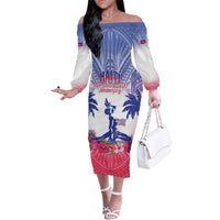 Personalised Haiti Independence Day Family Matching Off The Shoulder Long Sleeve Dress and Hawaiian Shirt Neg Maron Polynesian Style LT05 Mom's Dress Blue - Polynesian Pride