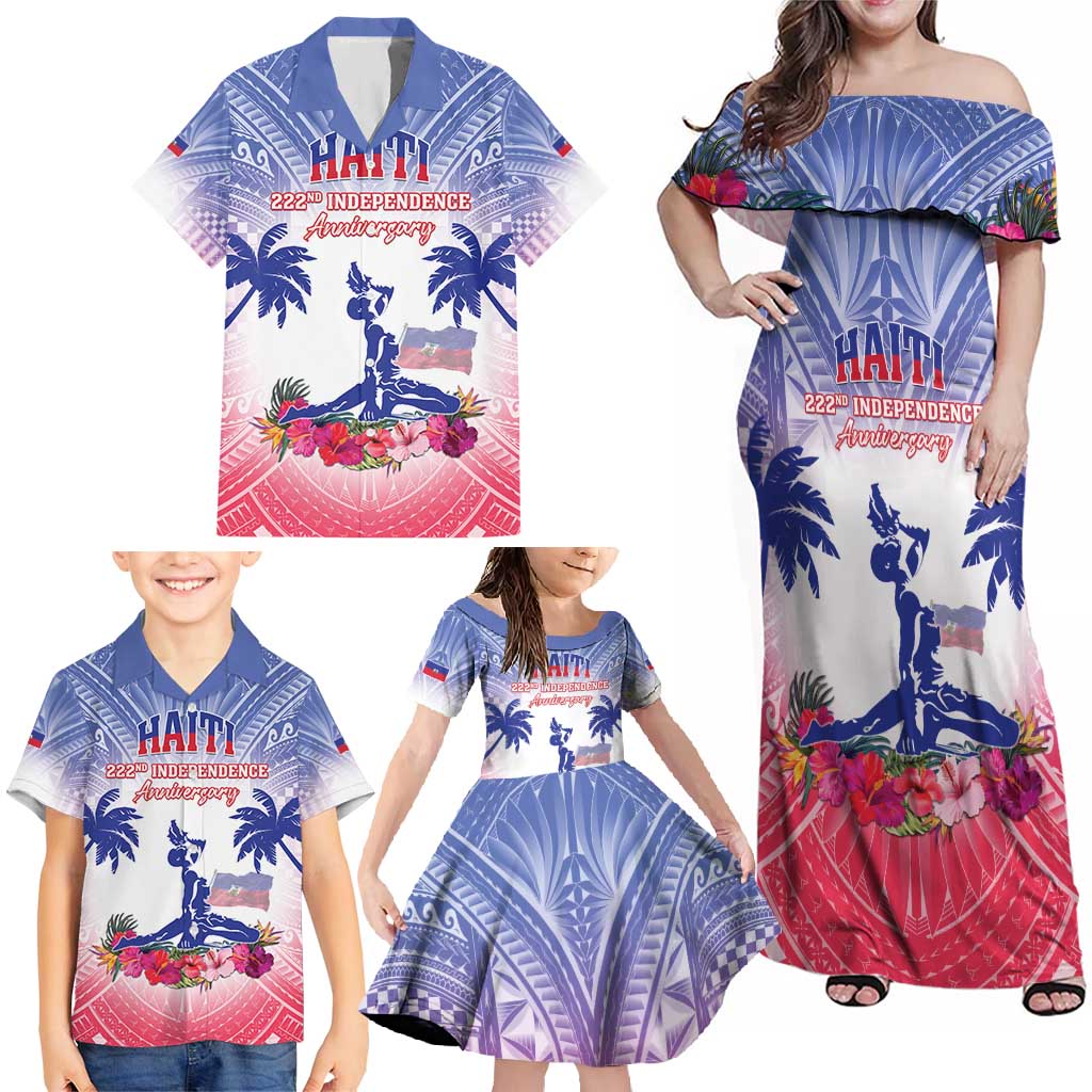 Personalised Haiti Independence Day Family Matching Off Shoulder Maxi Dress and Hawaiian Shirt Neg Maron Polynesian Style LT05 - Polynesian Pride