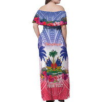 Personalised Haiti Independence Day Family Matching Off Shoulder Maxi Dress and Hawaiian Shirt Neg Maron Polynesian Style LT05 - Polynesian Pride
