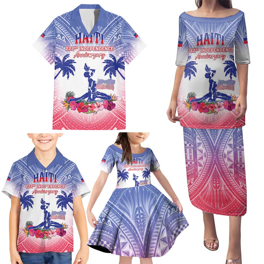 Personalised Haiti Independence Day Family Matching Puletasi and Hawaiian Shirt Neg Maron Polynesian Style LT05 - Polynesian Pride