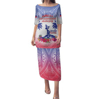Personalised Haiti Independence Day Family Matching Puletasi and Hawaiian Shirt Neg Maron Polynesian Style LT05 Mom's Dress Blue - Polynesian Pride
