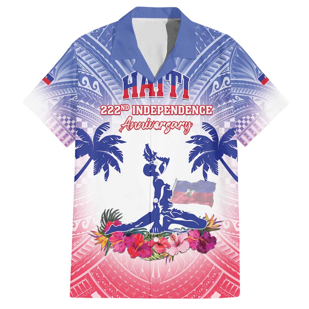 Personalised Haiti Independence Day Family Matching Short Sleeve Bodycon Dress and Hawaiian Shirt Neg Maron Polynesian Style LT05 Dad's Shirt - Short Sleeve Blue - Polynesian Pride