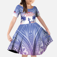 Personalised Haiti Independence Day Family Matching Summer Maxi Dress and Hawaiian Shirt Neg Maron Polynesian Style LT05 Daughter's Dress Blue - Polynesian Pride