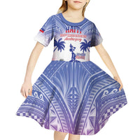 Personalised Haiti Independence Day Kid Short Sleeve Dress Neg Maron Polynesian Style LT05