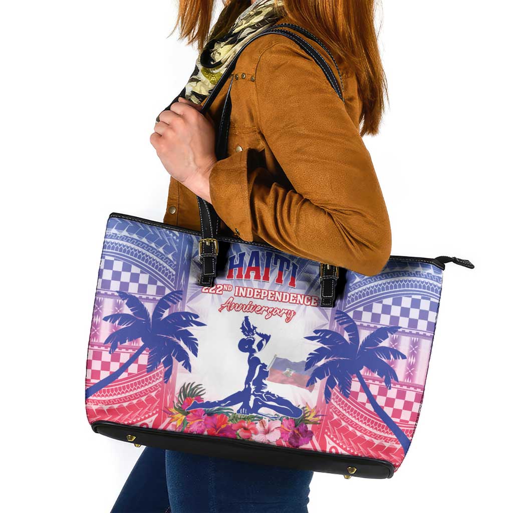 Haiti Independence Day Leather Tote Bag Neg Maron Polynesian Style LT05 Blue - Polynesian Pride