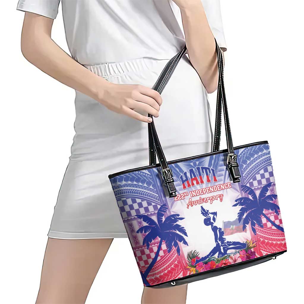 Haiti Independence Day Leather Tote Bag Neg Maron Polynesian Style LT05 - Polynesian Pride