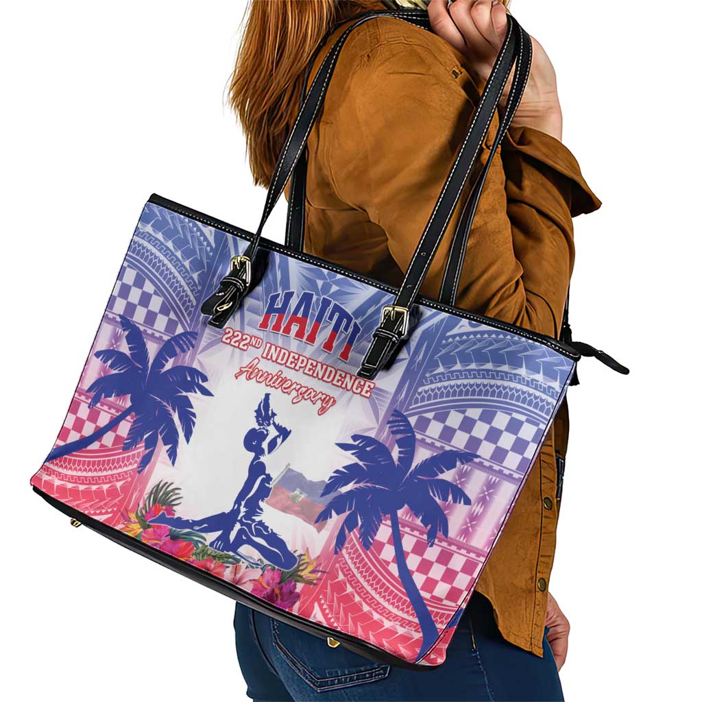 Haiti Independence Day Leather Tote Bag Neg Maron Polynesian Style LT05 - Polynesian Pride
