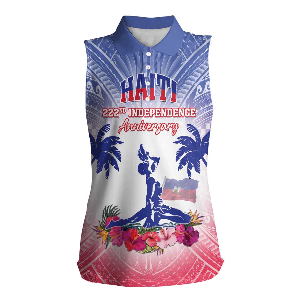 Personalised Haiti Independence Day Women Sleeveless Polo Shirt Neg Maron Polynesian Style LT05 Female Blue - Polynesian Pride