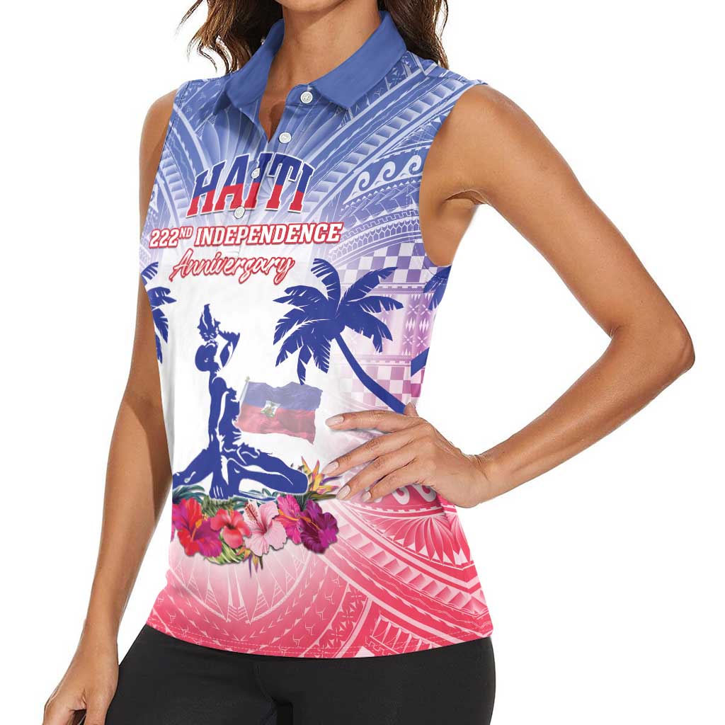 Personalised Haiti Independence Day Women Sleeveless Polo Shirt Neg Maron Polynesian Style LT05