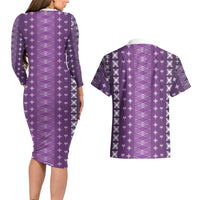 Purple Samoa Malu Tattoo Inspired Couples Matching Long Sleeve Bodycon Dress and Hawaiian Shirt - Polynesian Pride