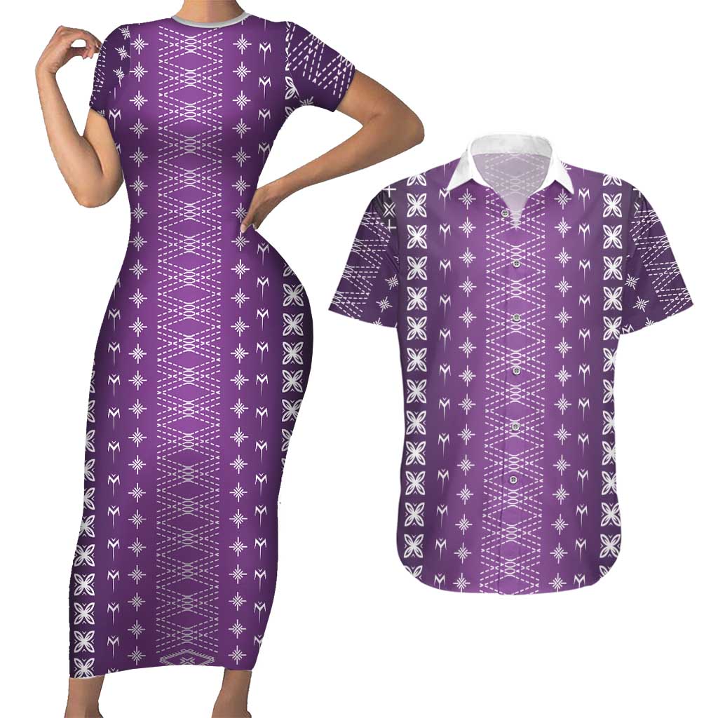 Purple Samoa Malu Tattoo Inspired Couples Matching Short Sleeve Bodycon Dress and Hawaiian Shirt LT05 Purple - Polynesian Pride