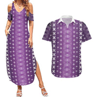 Purple Samoa Malu Tattoo Inspired Couples Matching Summer Maxi Dress and Hawaiian Shirt LT05 Purple - Polynesian Pride