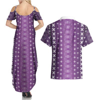 Purple Samoa Malu Tattoo Inspired Couples Matching Summer Maxi Dress and Hawaiian Shirt LT05 - Polynesian Pride