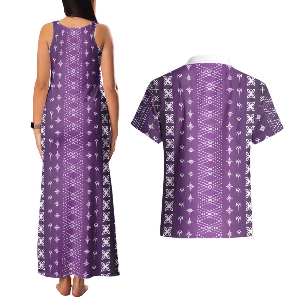 Purple Samoa Malu Tattoo Inspired Couples Matching Tank Maxi Dress and Hawaiian Shirt - Polynesian Pride