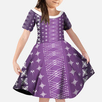 Purple Samoa Malu Tattoo Inspired Family Matching Off The Shoulder Long Sleeve Dress and Hawaiian Shirt LT05 Daughter's Dress Purple - Polynesian Pride