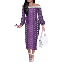 Purple Samoa Malu Tattoo Inspired Family Matching Off The Shoulder Long Sleeve Dress and Hawaiian Shirt LT05 Mom's Dress Purple - Polynesian Pride