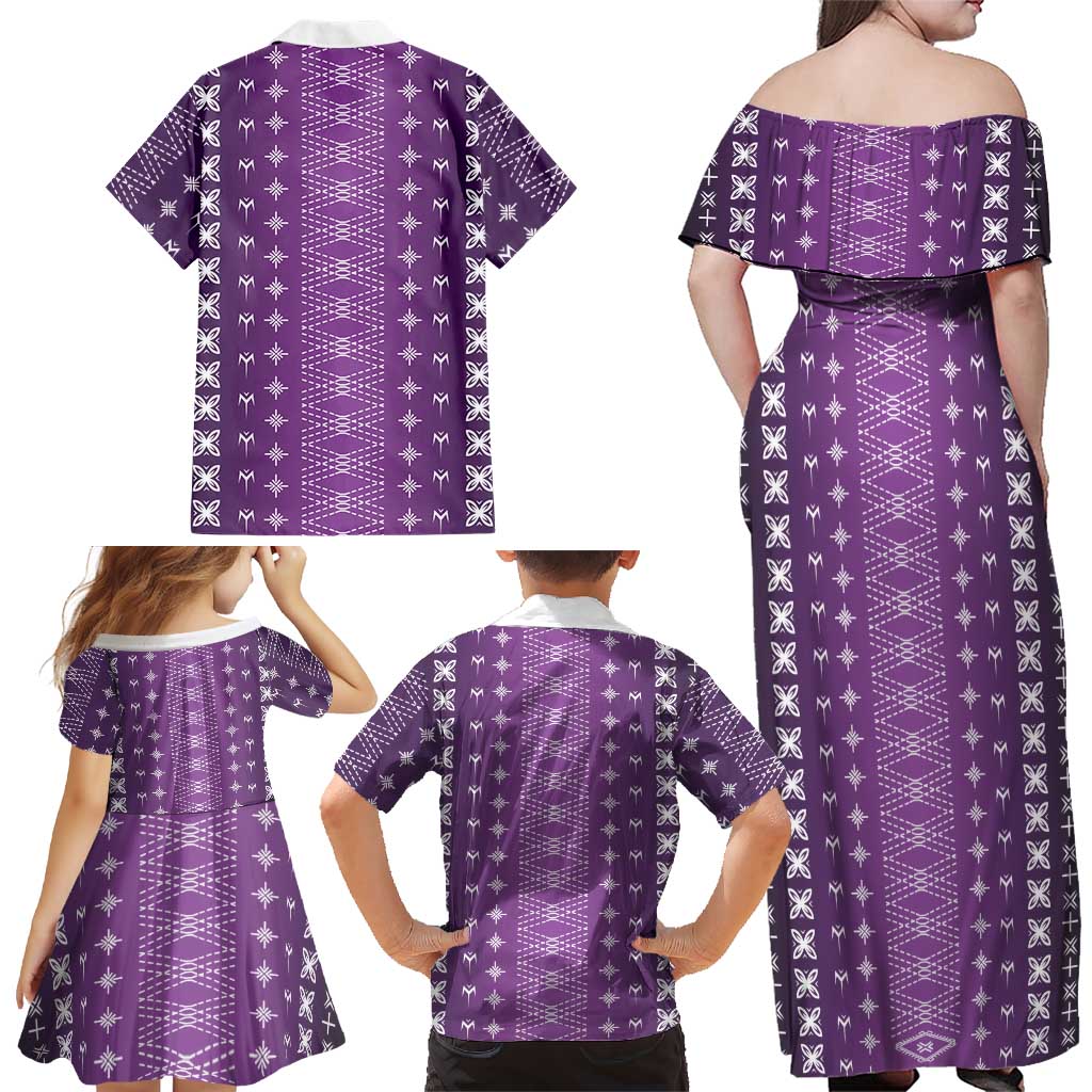 Purple Samoa Malu Tattoo Inspired Family Matching Off Shoulder Maxi Dress and Hawaiian Shirt LT05 - Polynesian Pride