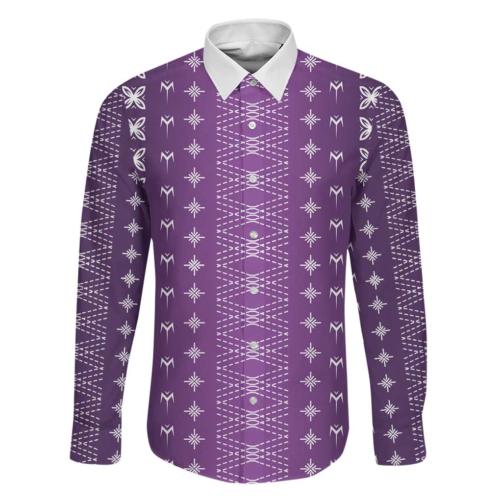 Purple Samoa Malu Tattoo Inspired Family Matching Off Shoulder Maxi Dress and Hawaiian Shirt LT05 Dad's Shirt - Long Sleeve Purple - Polynesian Pride