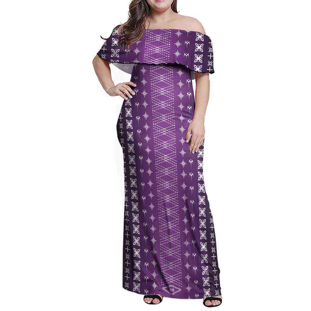 Purple Samoa Malu Tattoo Inspired Family Matching Off Shoulder Maxi Dress and Hawaiian Shirt LT05 Mom's Dress Purple - Polynesian Pride