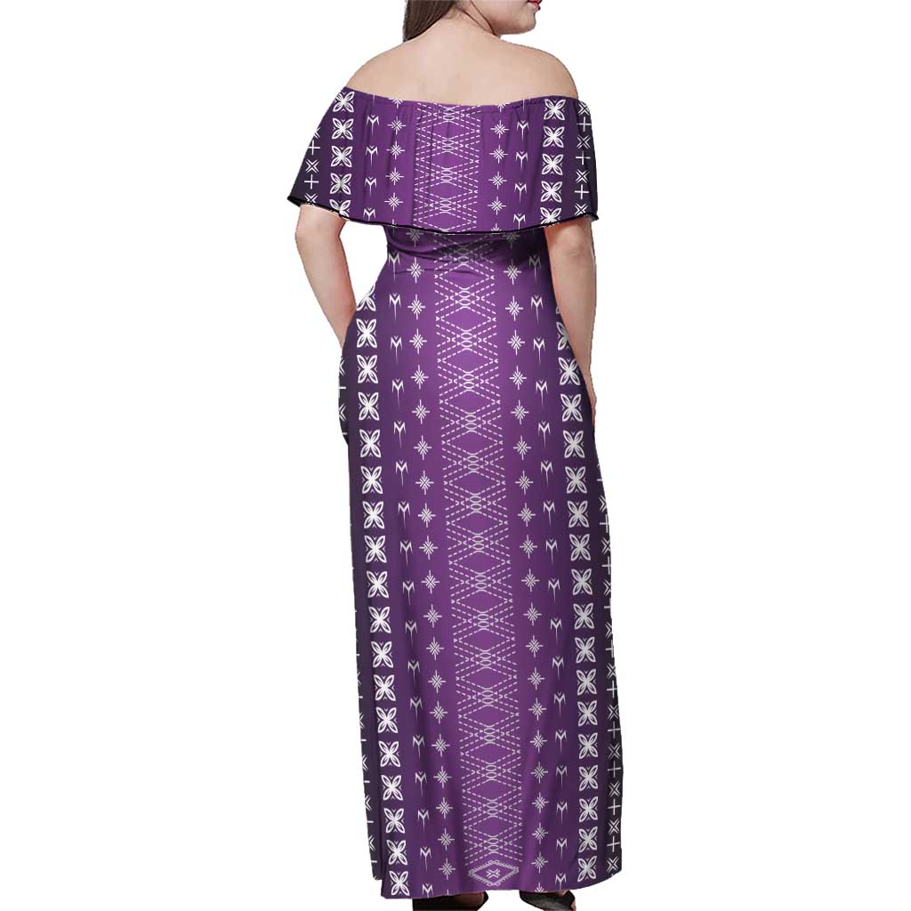 Purple Samoa Malu Tattoo Inspired Family Matching Off Shoulder Maxi Dress and Hawaiian Shirt LT05 - Polynesian Pride
