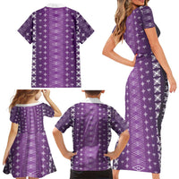 Purple Samoa Malu Tattoo Inspired Family Matching Short Sleeve Bodycon Dress and Hawaiian Shirt LT05 - Polynesian Pride