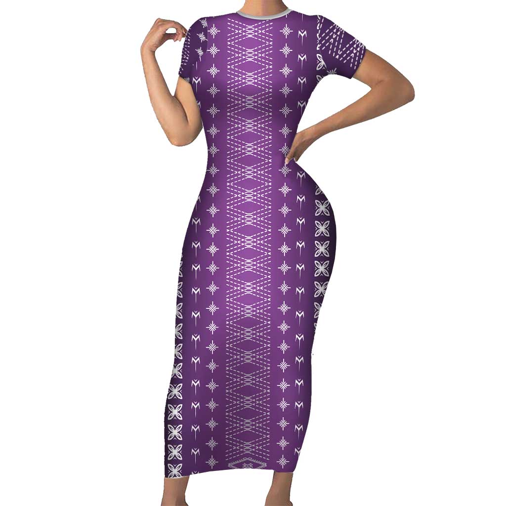 Purple Samoa Malu Tattoo Inspired Family Matching Short Sleeve Bodycon Dress and Hawaiian Shirt LT05 Mom's Dress Purple - Polynesian Pride