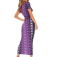 Purple Samoa Malu Tattoo Inspired Family Matching Short Sleeve Bodycon Dress and Hawaiian Shirt LT05 - Polynesian Pride