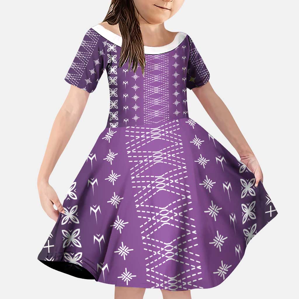 Purple Samoa Malu Tattoo Inspired Family Matching Summer Maxi Dress and Hawaiian Shirt LT05 Daughter's Dress Purple - Polynesian Pride