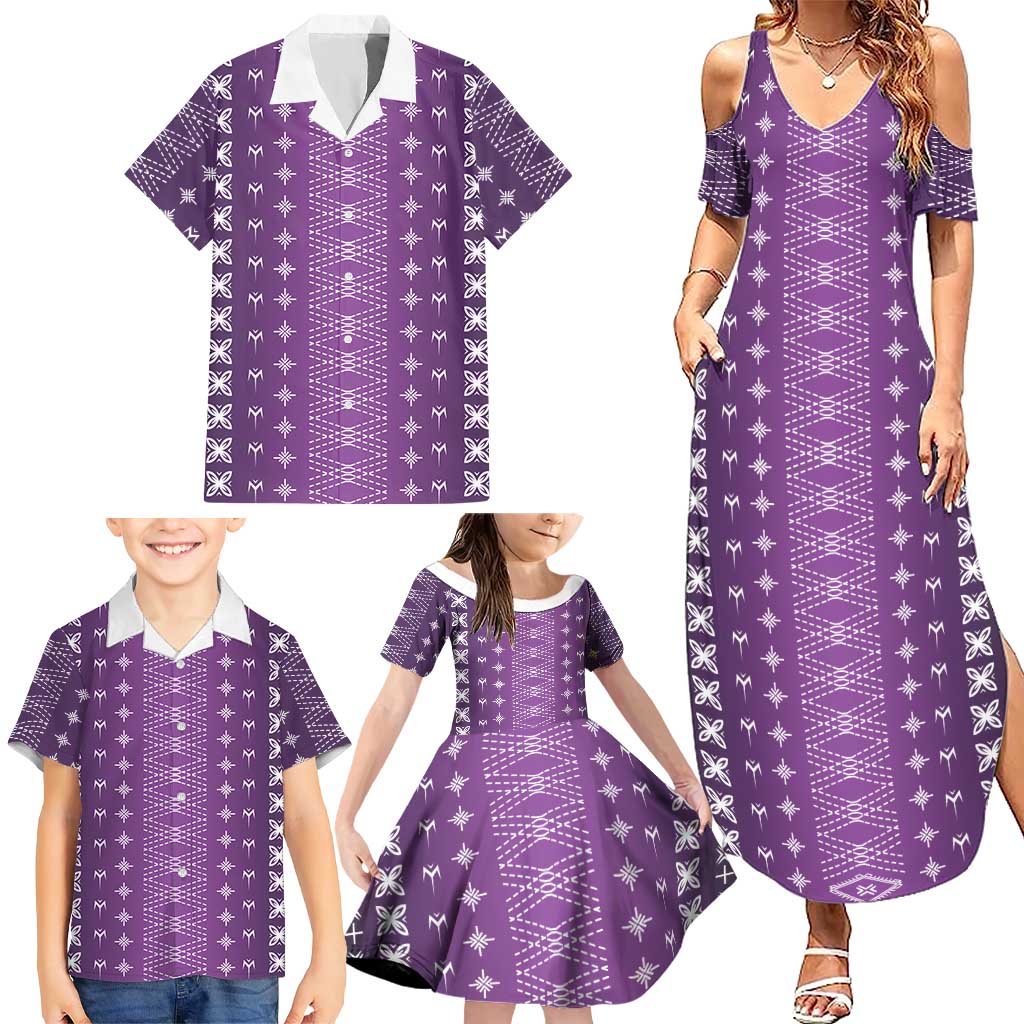 Purple Samoa Malu Tattoo Inspired Family Matching Summer Maxi Dress and Hawaiian Shirt LT05 - Polynesian Pride