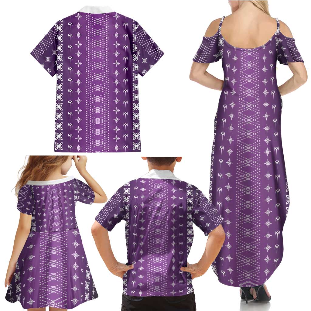 Purple Samoa Malu Tattoo Inspired Family Matching Summer Maxi Dress and Hawaiian Shirt LT05 - Polynesian Pride