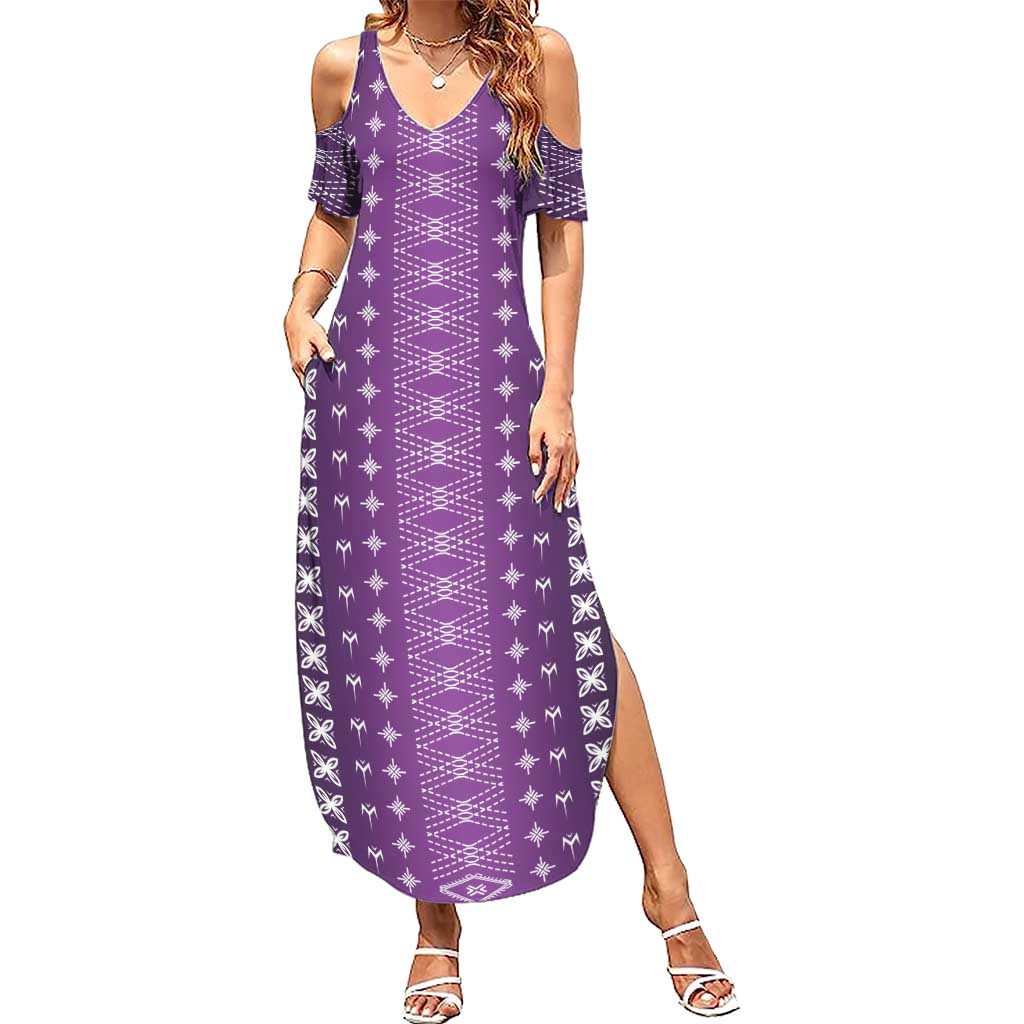 Purple Samoa Malu Tattoo Inspired Family Matching Summer Maxi Dress and Hawaiian Shirt LT05 Mom's Dress Purple - Polynesian Pride