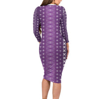 Purple Samoa Malu Tattoo Inspired Long Sleeve Bodycon Dress - Polynesian Pride