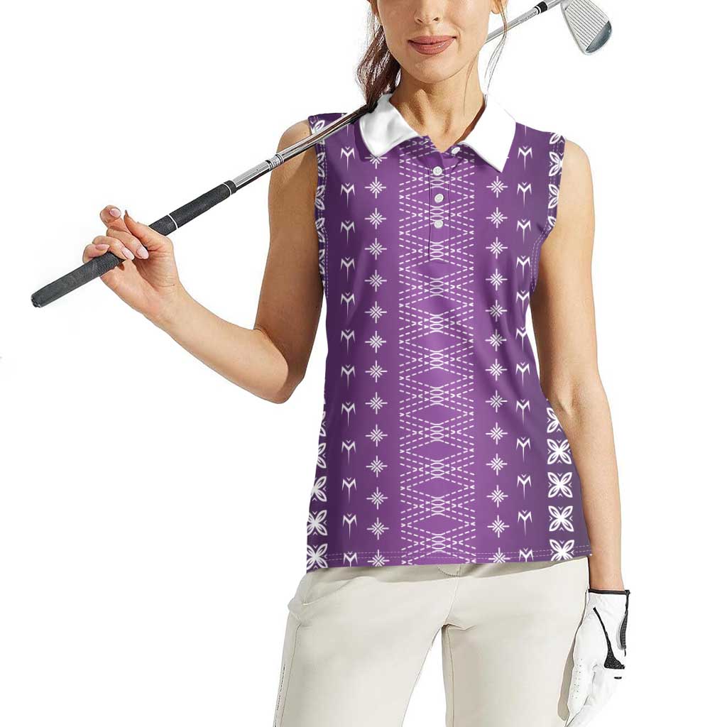 Purple Samoa Malu Tattoo Inspired Women Sleeveless Polo Shirt - Polynesian Pride