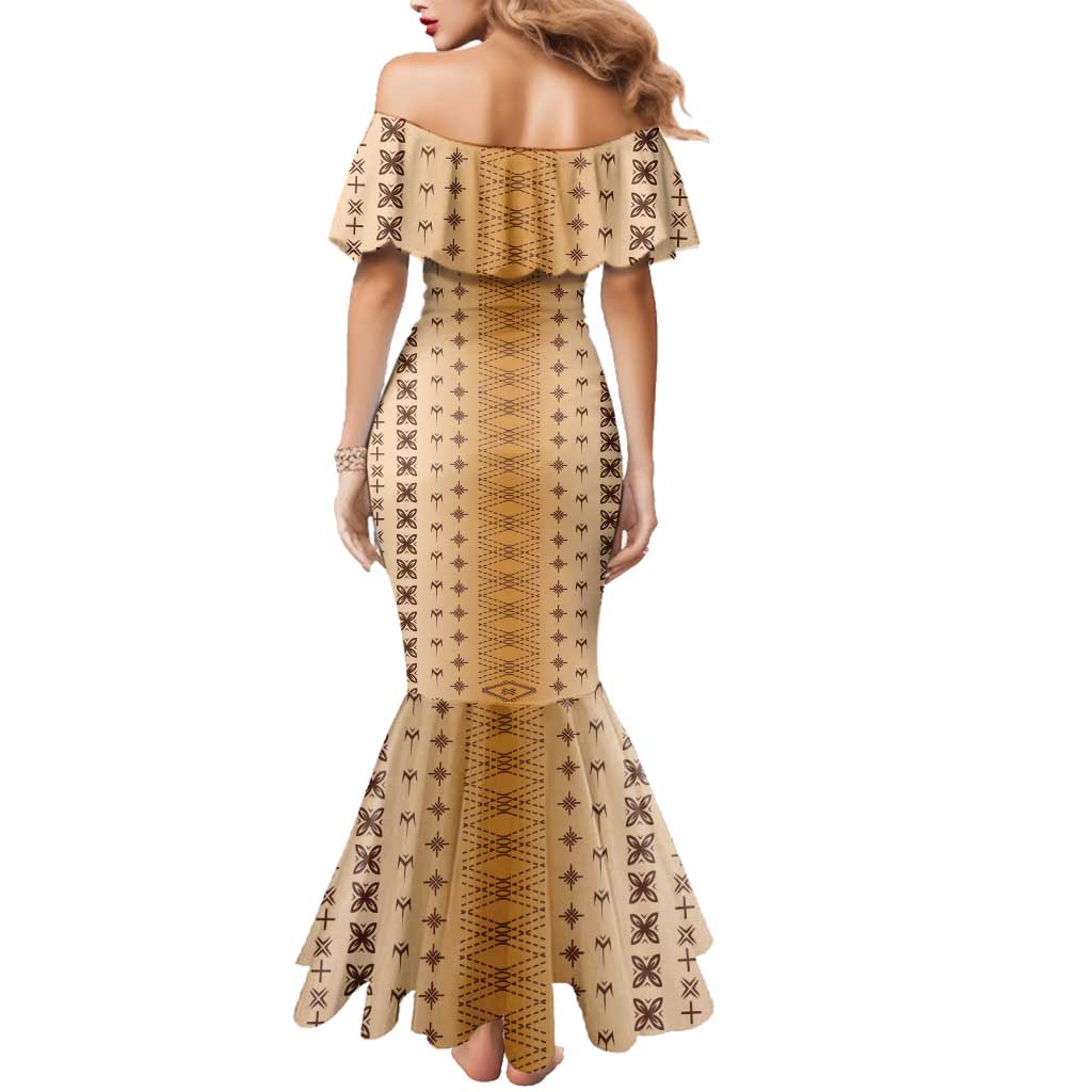 Beige Samoa Malu Tattoo Inspired Family Matching Mermaid Dress and Hawaiian Shirt LT05 - Polynesian Pride
