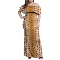 Beige Samoa Malu Tattoo Inspired Family Matching Off Shoulder Maxi Dress and Hawaiian Shirt LT05 Mom's Dress Beige - Polynesian Pride