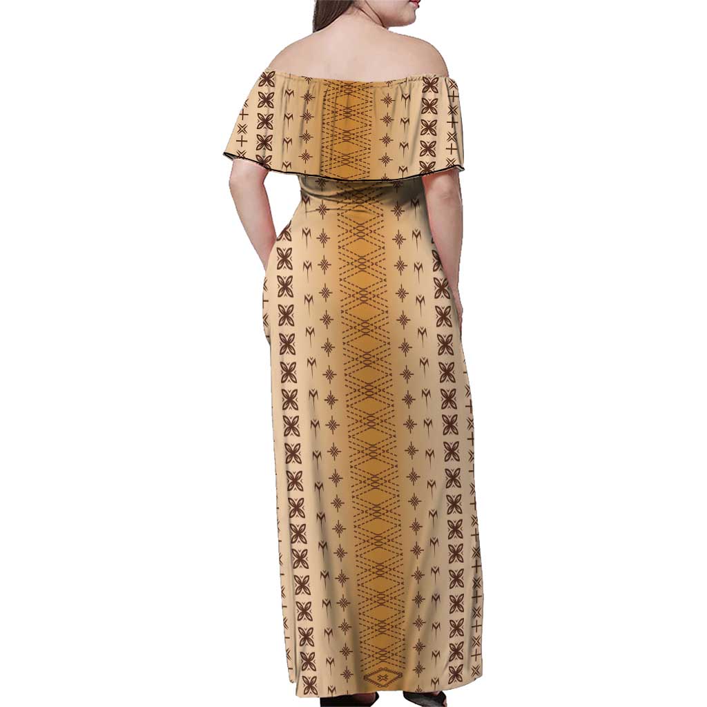 Beige Samoa Malu Tattoo Inspired Family Matching Off Shoulder Maxi Dress and Hawaiian Shirt LT05 - Polynesian Pride