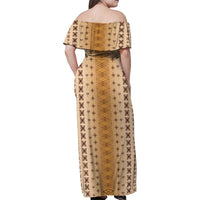 Beige Samoa Malu Tattoo Inspired Family Matching Off Shoulder Maxi Dress and Hawaiian Shirt LT05 - Polynesian Pride