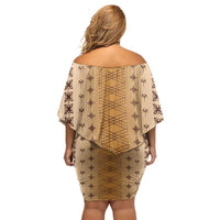 Beige Samoa Malu Tattoo Inspired Family Matching Off Shoulder Short Dress and Hawaiian Shirt LT05 - Polynesian Pride