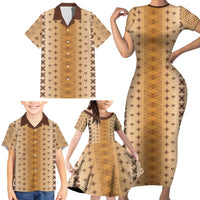 Beige Samoa Malu Tattoo Inspired Family Matching Short Sleeve Bodycon Dress and Hawaiian Shirt LT05 - Polynesian Pride