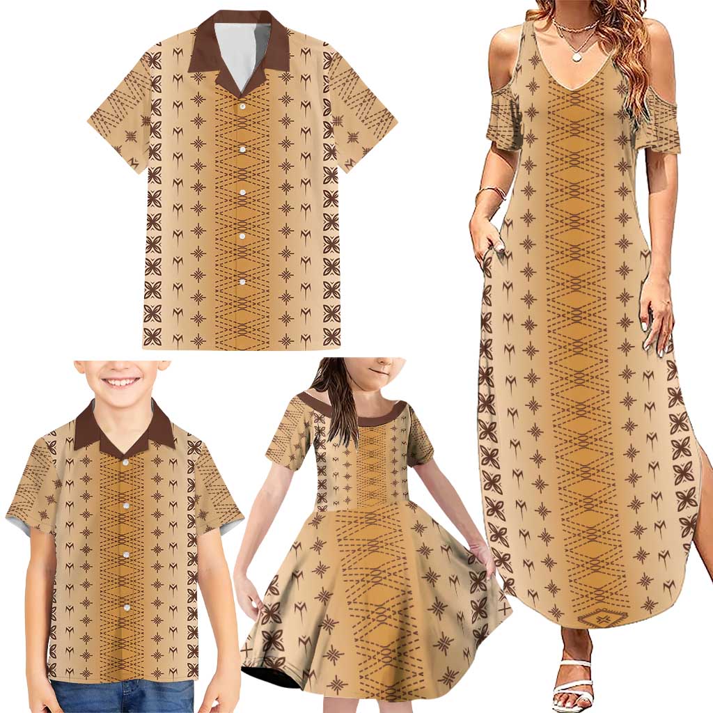 Beige Samoa Malu Tattoo Inspired Family Matching Summer Maxi Dress and Hawaiian Shirt LT05 - Polynesian Pride