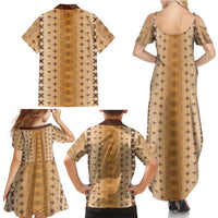 Beige Samoa Malu Tattoo Inspired Family Matching Summer Maxi Dress and Hawaiian Shirt LT05 - Polynesian Pride