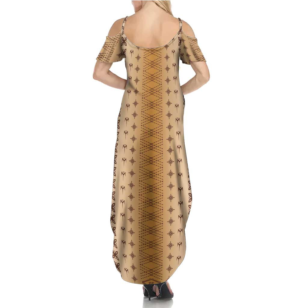 Beige Samoa Malu Tattoo Inspired Family Matching Summer Maxi Dress and Hawaiian Shirt LT05 - Polynesian Pride